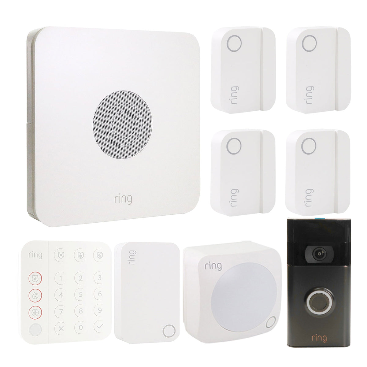 Ring Alarm 8-Piece Security Kit (2nd Gen) - White with Ring 1080p Video Doorbell (2020 Release, Venetian Bronze)