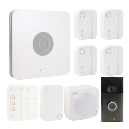 Ring Alarm 8-Piece Security Kit (2nd Gen) - White with Ring 1080p Video Doorbell (2020 Release, Venetian Bronze)