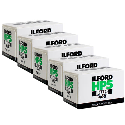 5x Ilford HP5 Plus Black and White Negative Film (35mm Roll Film, 36 Exposures)