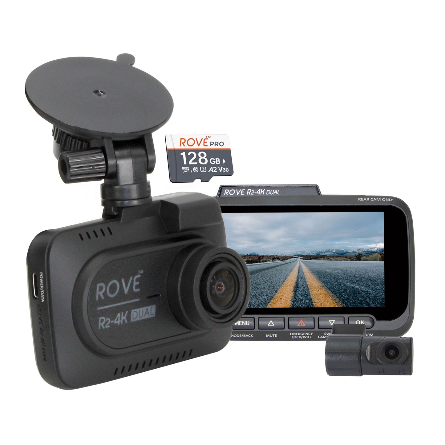 ROVE R2-4K DUAL Dash Cam Front and Rear, STARVIS 2 Sensor, FREE 128GB Card Included, 5G WiFi - up to 20MB/s Fastest Download Speed with App, 4K 2160P/FHD Dash Camera for Cars, 3" IPS, 24H Parking Mode