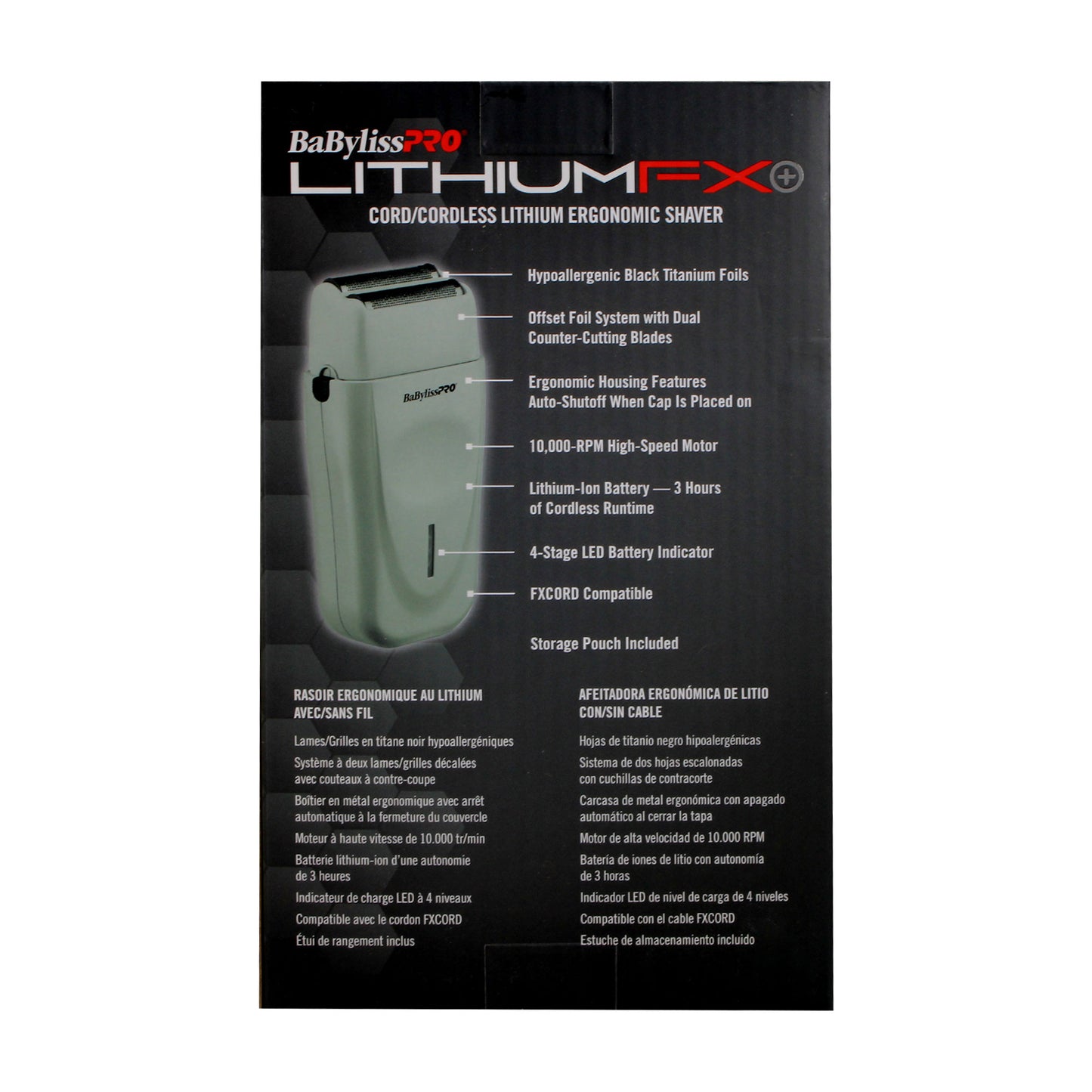 BaByliss Pro Limited Edition LithiumFX+ Cord/Cordless Lithium Ergonomic Double Foil Shaver (Gray) FXFS573GY