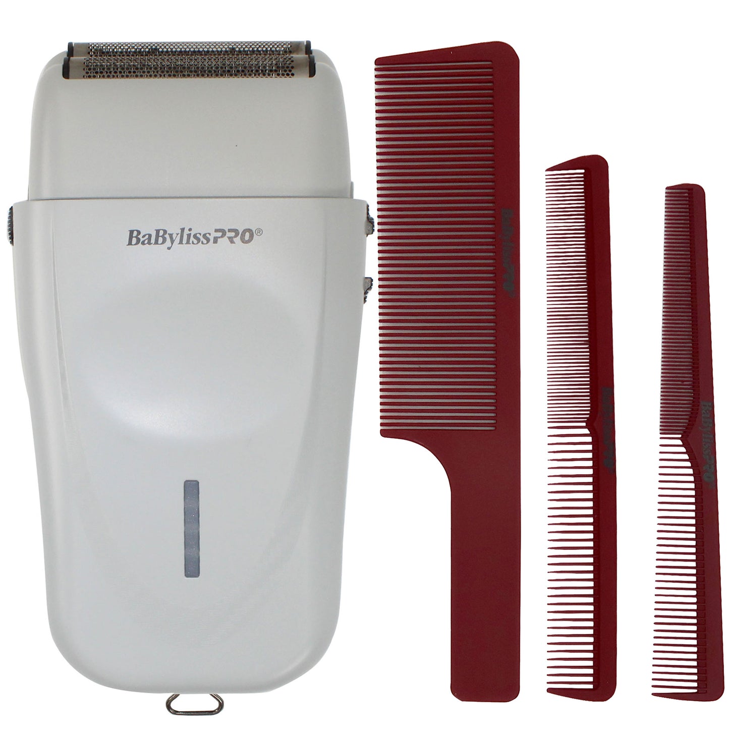 BaByliss Pro Limited Edition LithiumFX+ Cord/Cordless Lithium Ergonomic Double Foil Shaver (Gray) FXFS573GY with Barberology Comb Set - Red