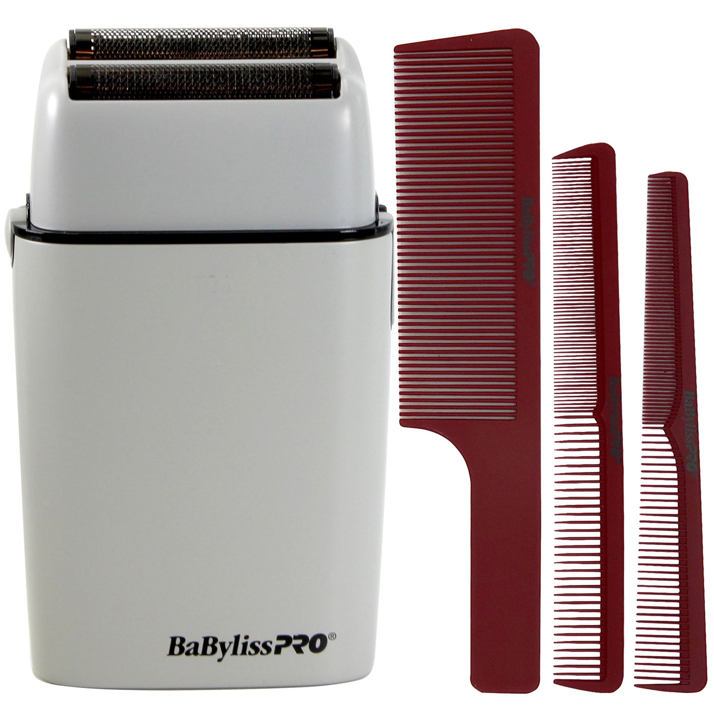 BaByliss Pro LIMITED EDITION Cordless Metal Double Foil Shaver (Gray) FXFS2GY with Barberology Comb Set - Red