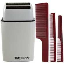 BaByliss Pro LIMITED EDITION Cordless Metal Double Foil Shaver (Gray) FXFS2GY with Barberology Comb Set - Red