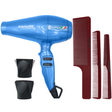Babyliss Pro Nano Titanium Portofino 6600 Full-Size Hair Dryer Blue BNT6610N with Barberology Comb Set (Clipper, Cutting, Taper Combs) - Red