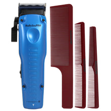 BaByliss Pro LIMITED EDITION LO-PROFX Interchangeable Battery Cordless Clipper (Blue) FX829BL with Barberology Comb Set (Clipper, Cutting, Taper Combs) - Red