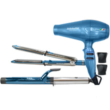 BaByliss Pro Prima3000 1¼" Styling Iron & 1¼" Extended Barrel Curling Iron Combo BNTPP54UC with Nano Titanium Portofino 6600 Full-Size Hair Dryer, Blue BNT6610N