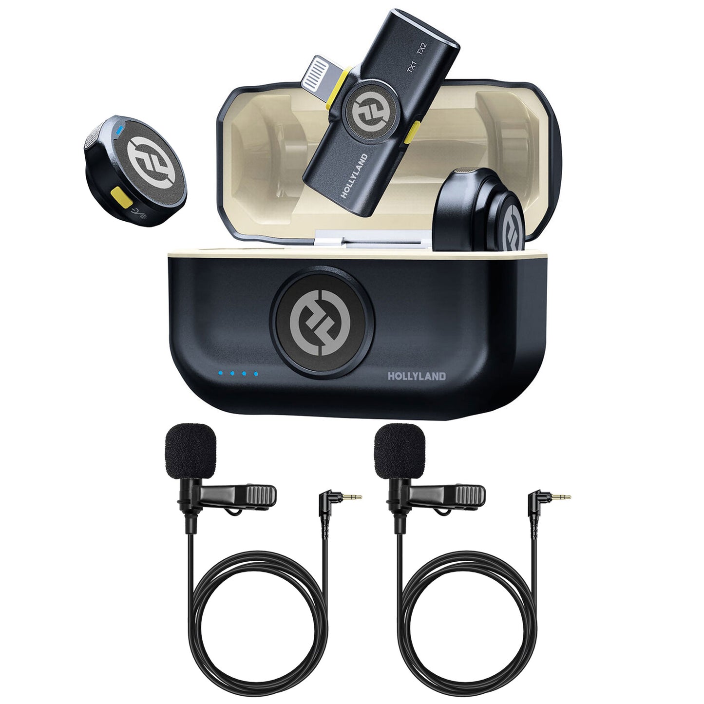 Hollyland LARK M2 Wireless Lavalier Microphone with Lightning Plug (Duo,Shine Charcoal) + 2x Vipro Professional Lavalier Condenser Microphone