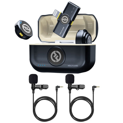 Hollyland LARK M2 Wireless Lavalier Microphone with Lightning Plug (Duo,Shine Charcoal) + 2x Vipro Professional Lavalier Condenser Microphone