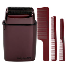 BaByliss Pro LIMITED EDITION Cordless Metal Double Foil Shaver (Purple) FXFS2P with Barberology Comb Set (Clipper, Cutting, Taper Combs) - Red