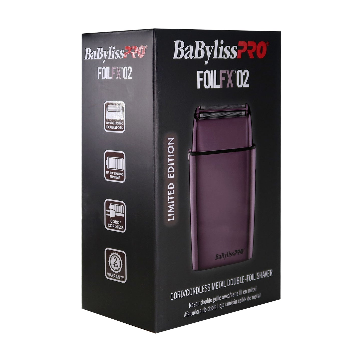 BaByliss Pro LIMITED EDITION Cordless Metal Double Foil Shaver (Purple) FXFS2P with Barberology 9" Comb and Barber Apron