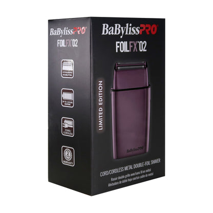 BaByliss Pro LIMITED EDITION Cordless Metal Double Foil Shaver (Purple) FXFS2P with Barberology 9" Comb and Barber Apron