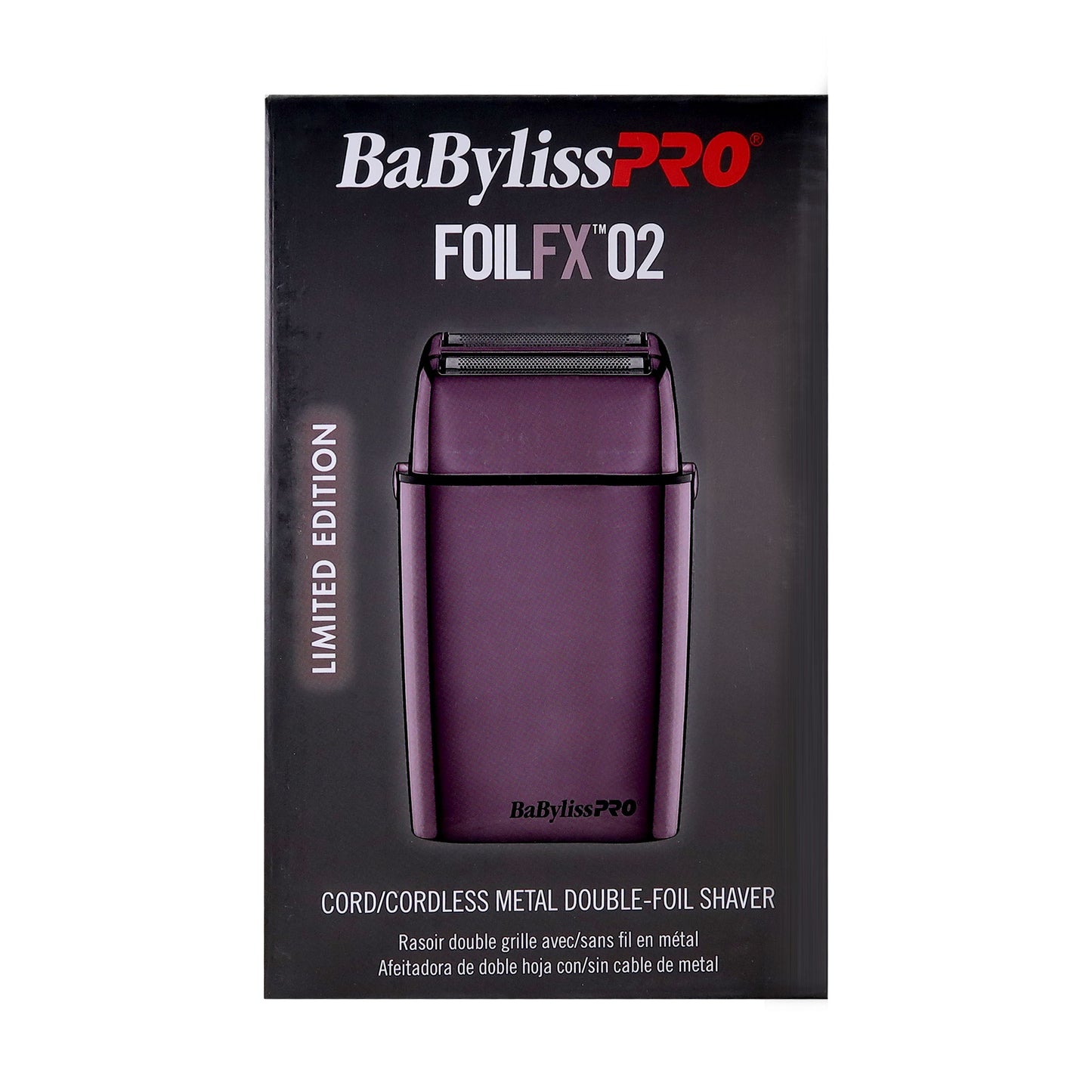 BaByliss Pro LIMITED EDITION Cordless Metal Double Foil Shaver (Purple) FXFS2P with Barberology 9" Comb and Barber Apron