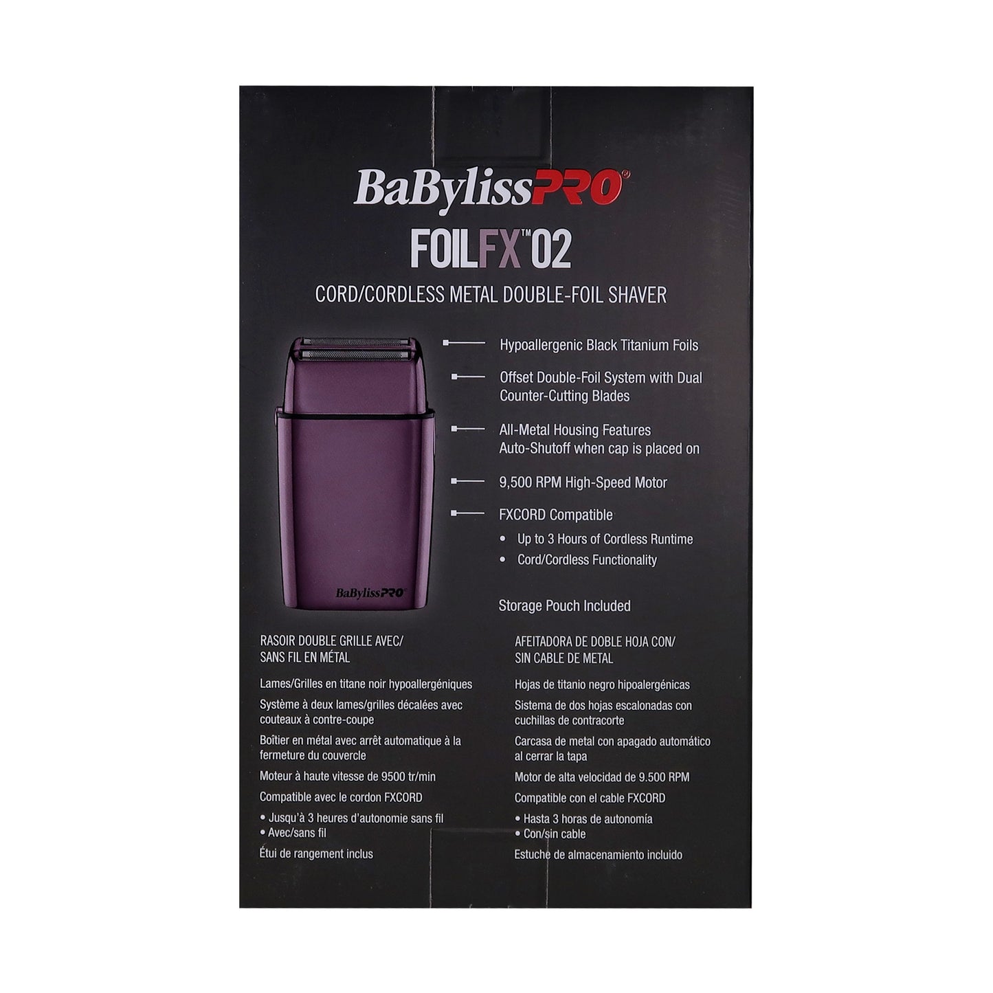 BaByliss Pro LIMITED EDITION Cordless Metal Double Foil Shaver (Purple) FXFS2P with Barberology 9" Comb and Barber Apron