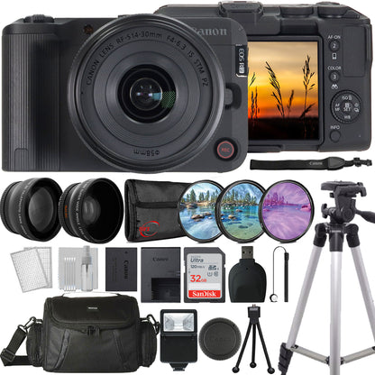 Canon EOS R50 V 4K60p Video 24.2MP Mirrorless Camera with RF-S 14-30mm f/4-6.3 IS STM PZ Lens (Canon RF) Professional Accessory Kit