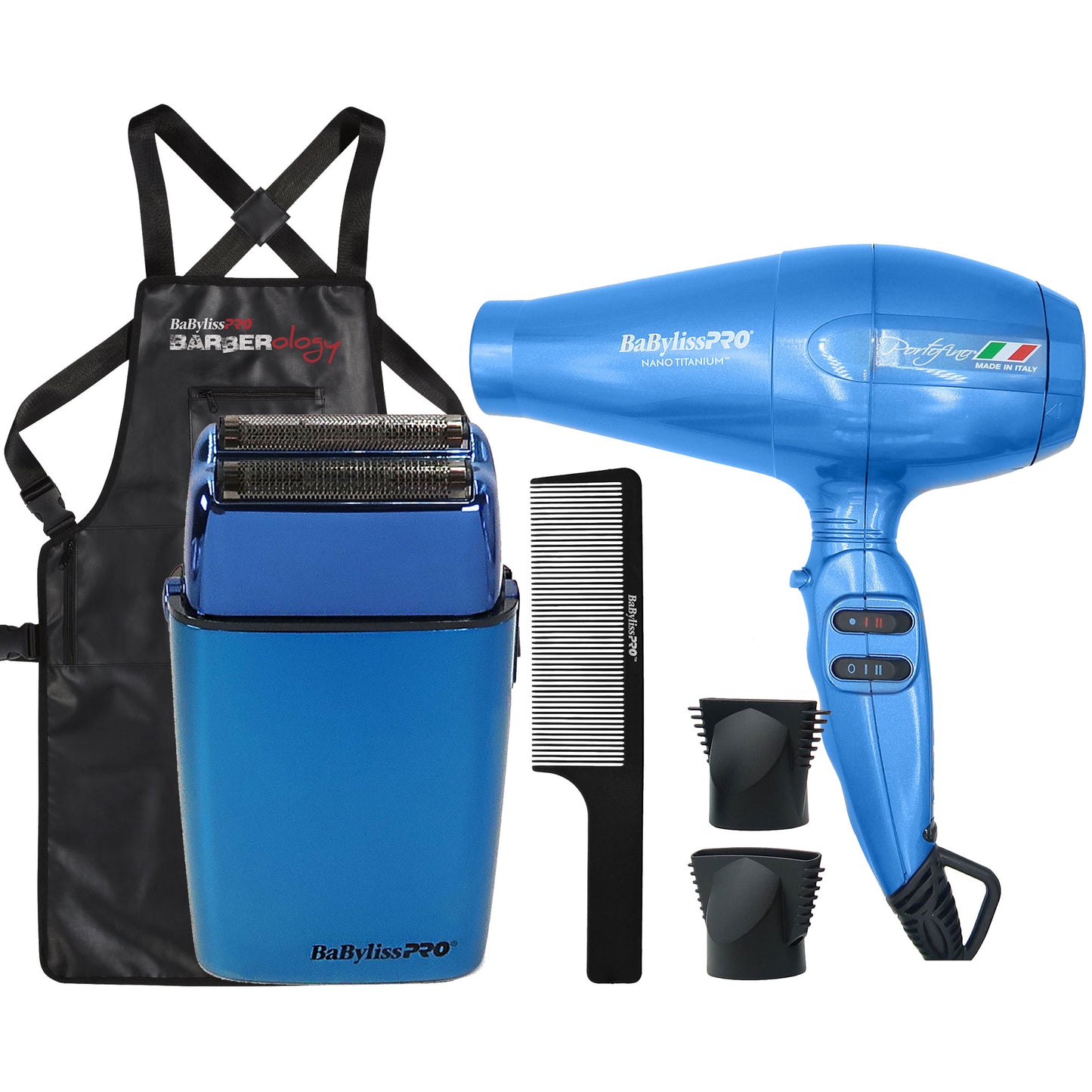 Babyliss Pro Nano Titanium Portofino 6600 Full-Size Hair Dryer Blue BNT6610N with LIMITED EDITION Cordless Metal Double Foil Shaver Blue FXFS2BL Bundle