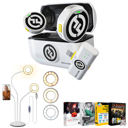 Hollyland LARK M2 DUO 2-Person Wireless Microphone System with Lightning Connector + Desktop Stand + Music Maker Mix and Master Suite Software