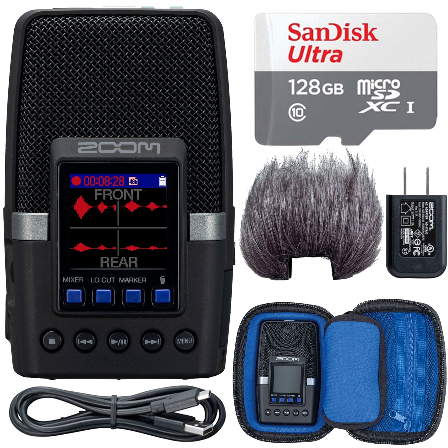 Zoom H2essential Multi-Mic 32-Bit Float Handy Recorder + 128GB Card Accessory Bundle