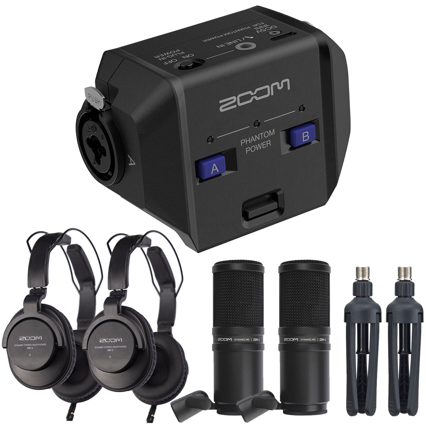 Zoom EXH-6e Dual XLR-1/4" TRS Input Capsule for H6essential Portable Recorder with 2x ZDM-1 Podcast Mic Pack Accessory Bundle