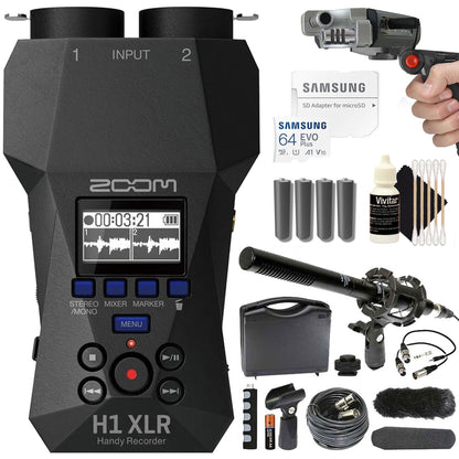 Zoom H1 XLR Portable Audio Recorder for Video with Shotgun Microphone and Tabletop Tripod Kit