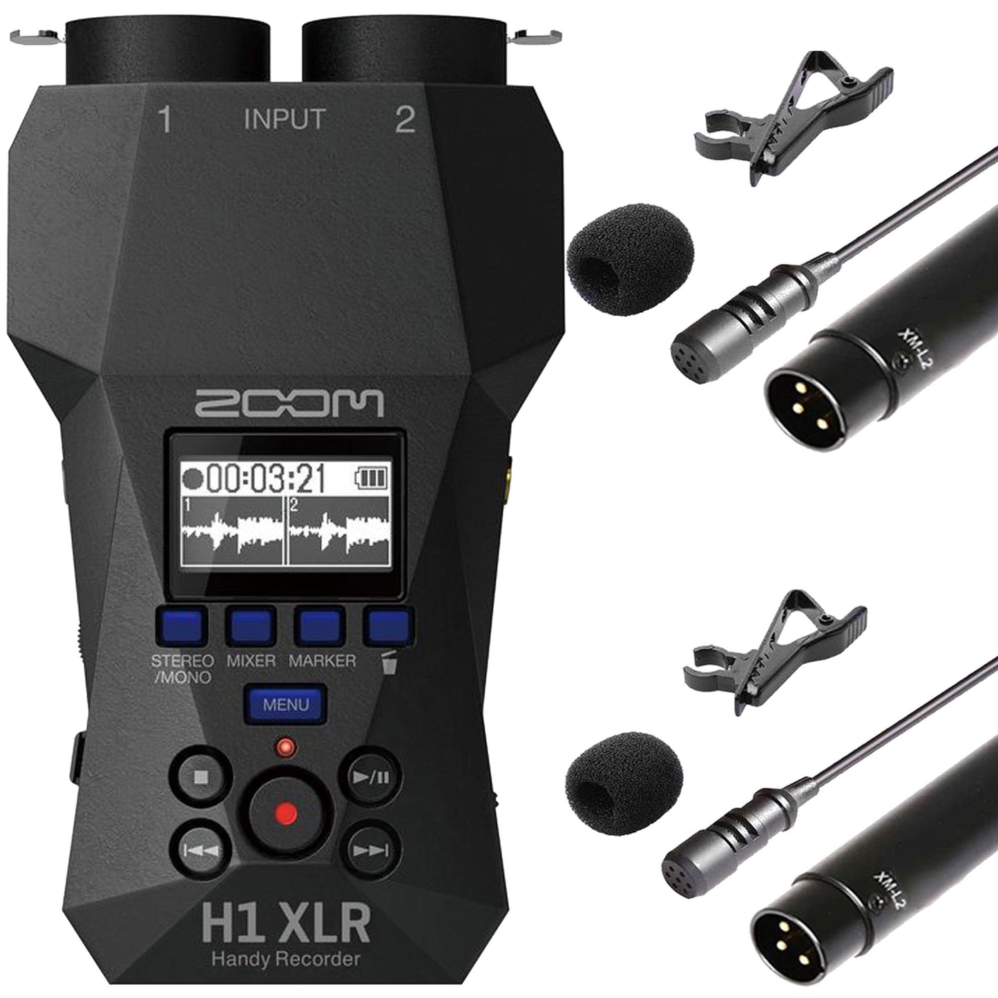 Zoom H1 XLR Portable Audio Recorder for Video with 2x Wired XLR Lavalier Microphone
