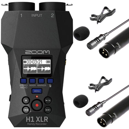 Zoom H1 XLR Portable Audio Recorder for Video with 2x Wired XLR Lavalier Microphone