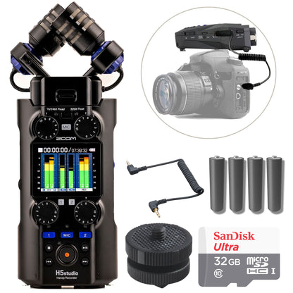 Zoom H5Studio Recorder + Hot Shoe Mount + SMC-1 Cable + 32GB SD + 2x AA Batteries Kit