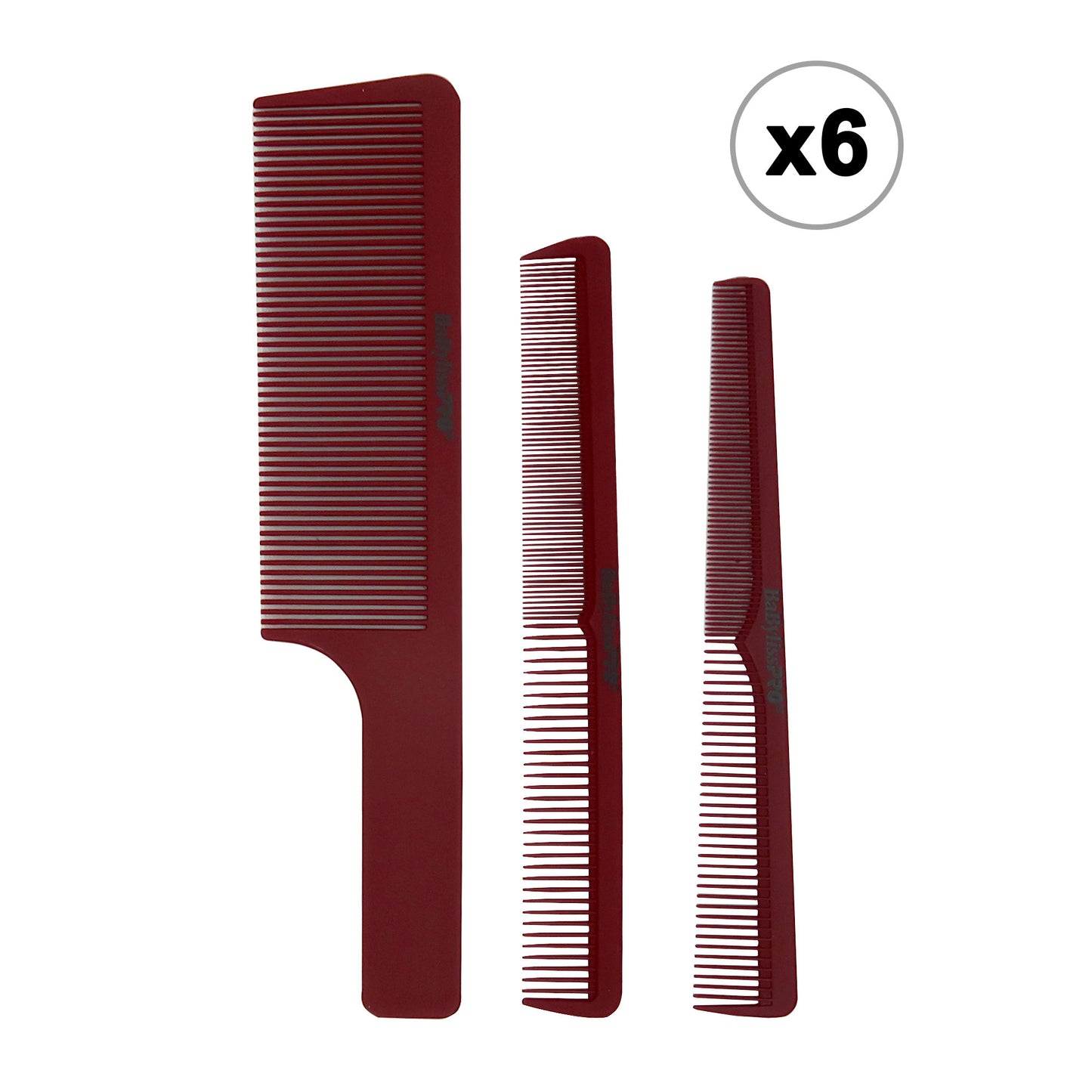 6x Babyliss Pro Barberology Comb Set (Clipper, Cutting, Taper Combs) - Red