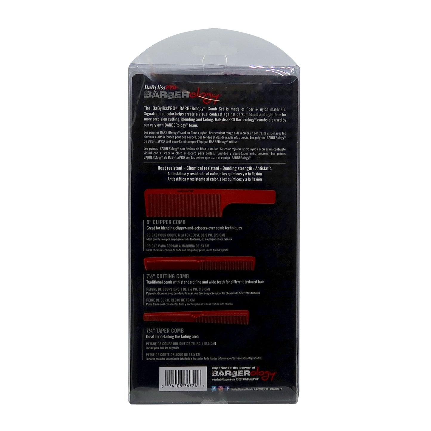 3x Babyliss Pro Barberology Comb Set (Clipper, Cutting, Taper Combs) - Red