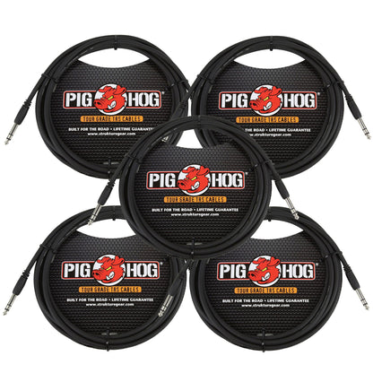Pig Hog PTRS15 High Performance 1/4" TRS Instrument Cable, 15 Feet - 5 Pack