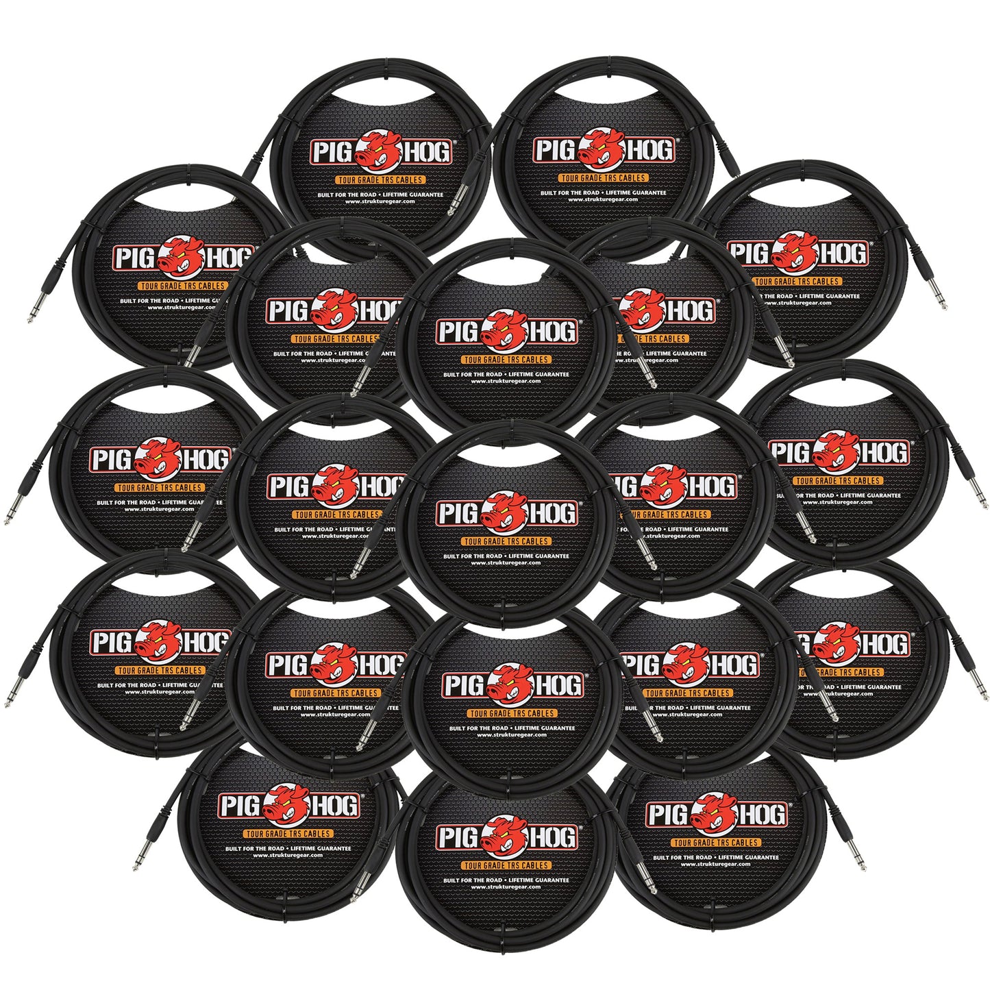 Pig Hog PTRS15 High Performance 1/4" TRS Instrument Cable, 15 Feet - 20 Pack