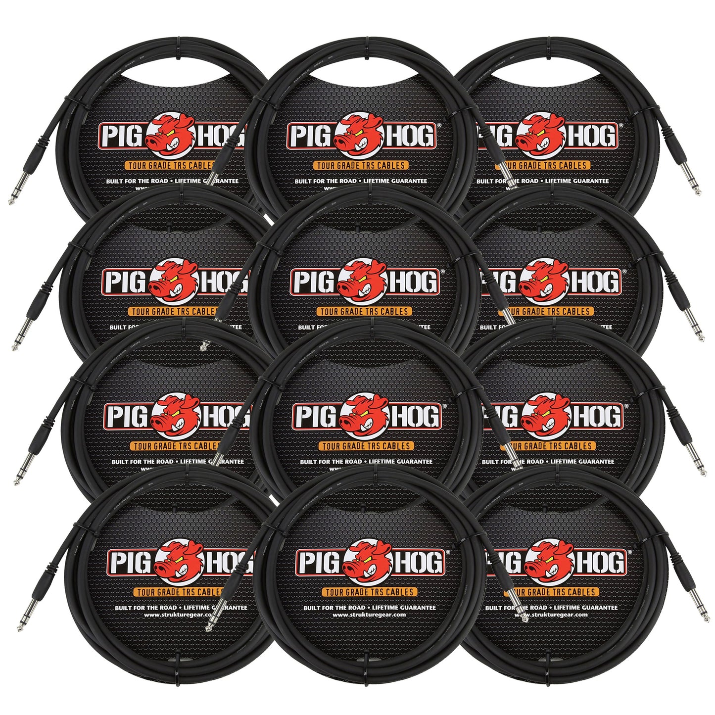 Pig Hog PTRS15 High Performance 1/4" TRS Instrument Cable, 15 Feet - 12 Pack