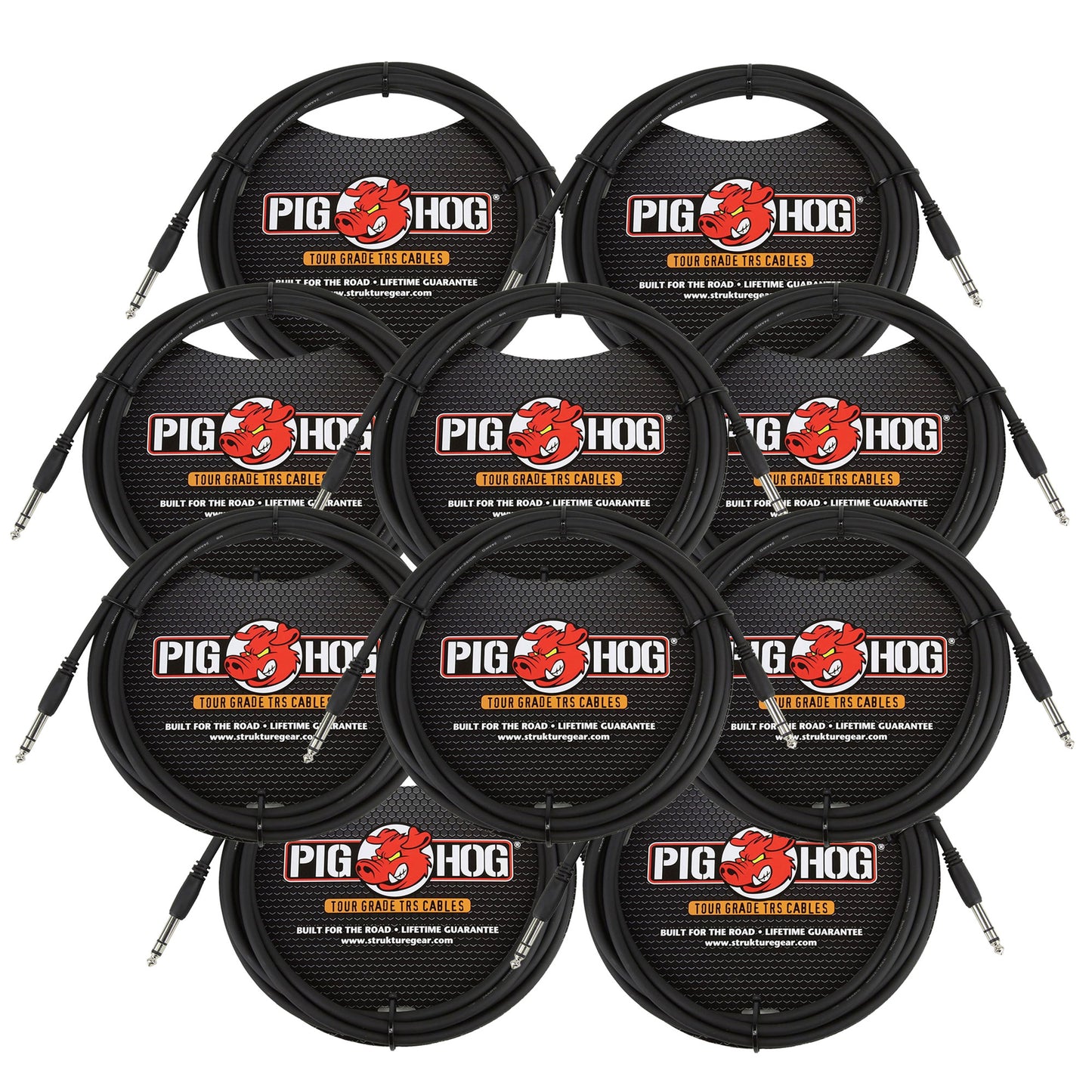 Pig Hog PTRS15 High Performance 1/4" TRS Instrument Cable, 15 Feet - 10 Pack