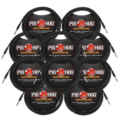 Pig Hog PTRS15 High Performance 1/4" TRS Instrument Cable, 15 Feet - 10 Pack
