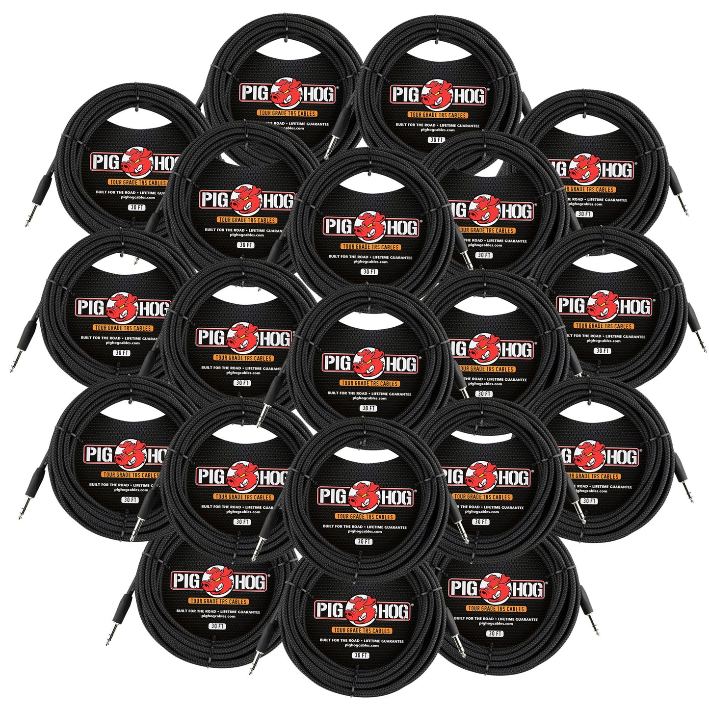 Pig Hog PTRS30BK Black Woven TRS Cable 30ft - 20 Pack