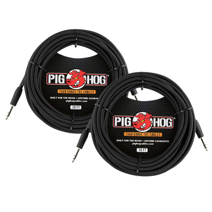 Pig Hog PTRS30BK Black Woven TRS Cable 30ft - 2 Pack