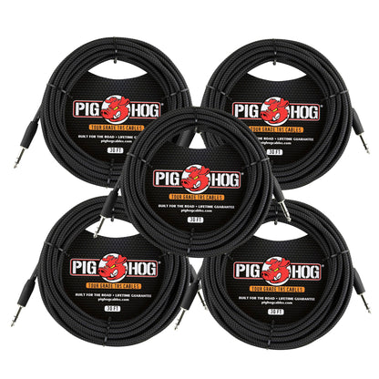 Pig Hog PTRS30BK Black Woven TRS Cable 30ft - 5 Pack