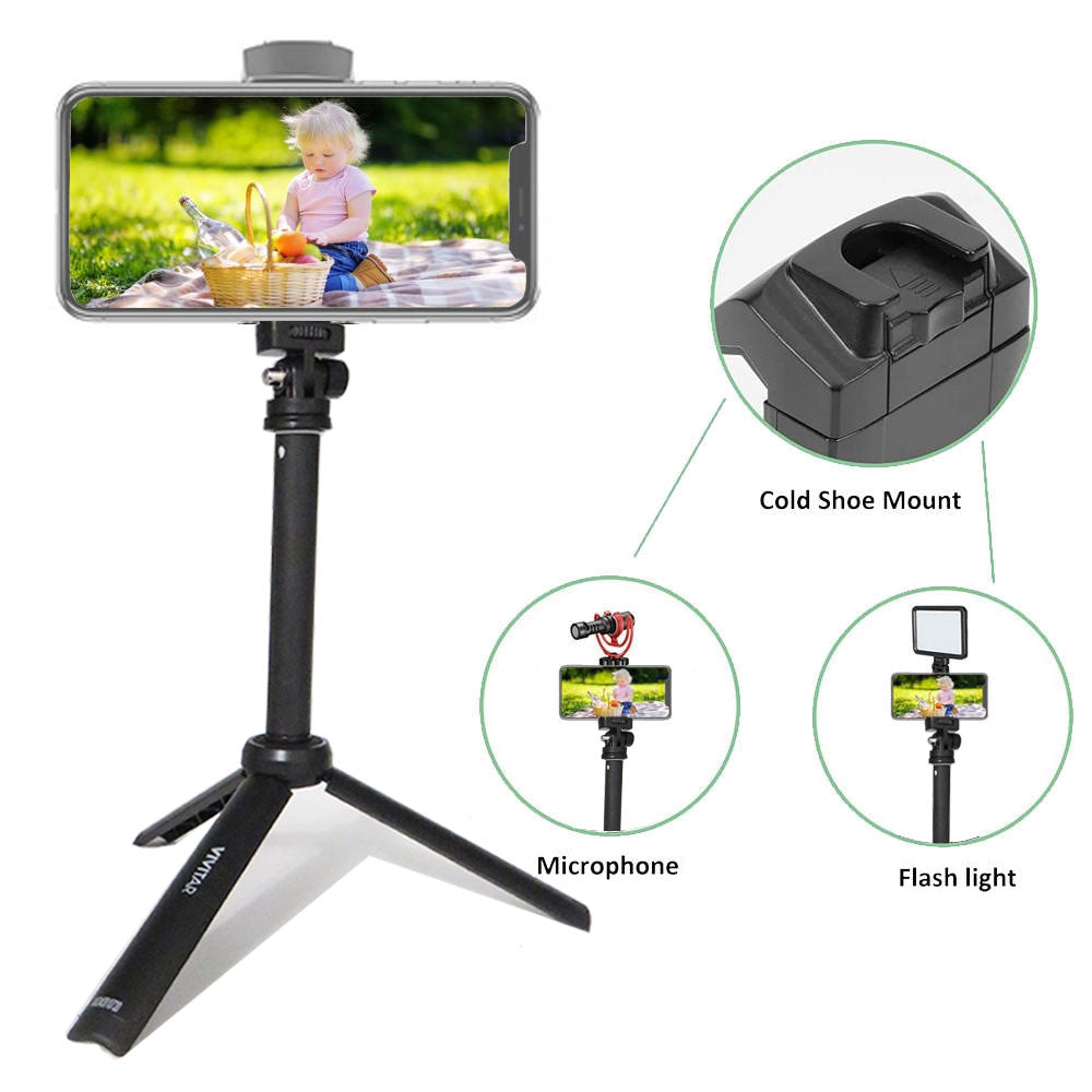 Hollyland LARK M2 COMBO 2-Person Wireless Combo Microphone System 2.4 GHz (Black) + Vivitar 13 Inch Foldable Pocket Tripod with Wireless Remote and Smart Phone Bracket + 16GB Transcend MicroSD Memory Card with Adapter