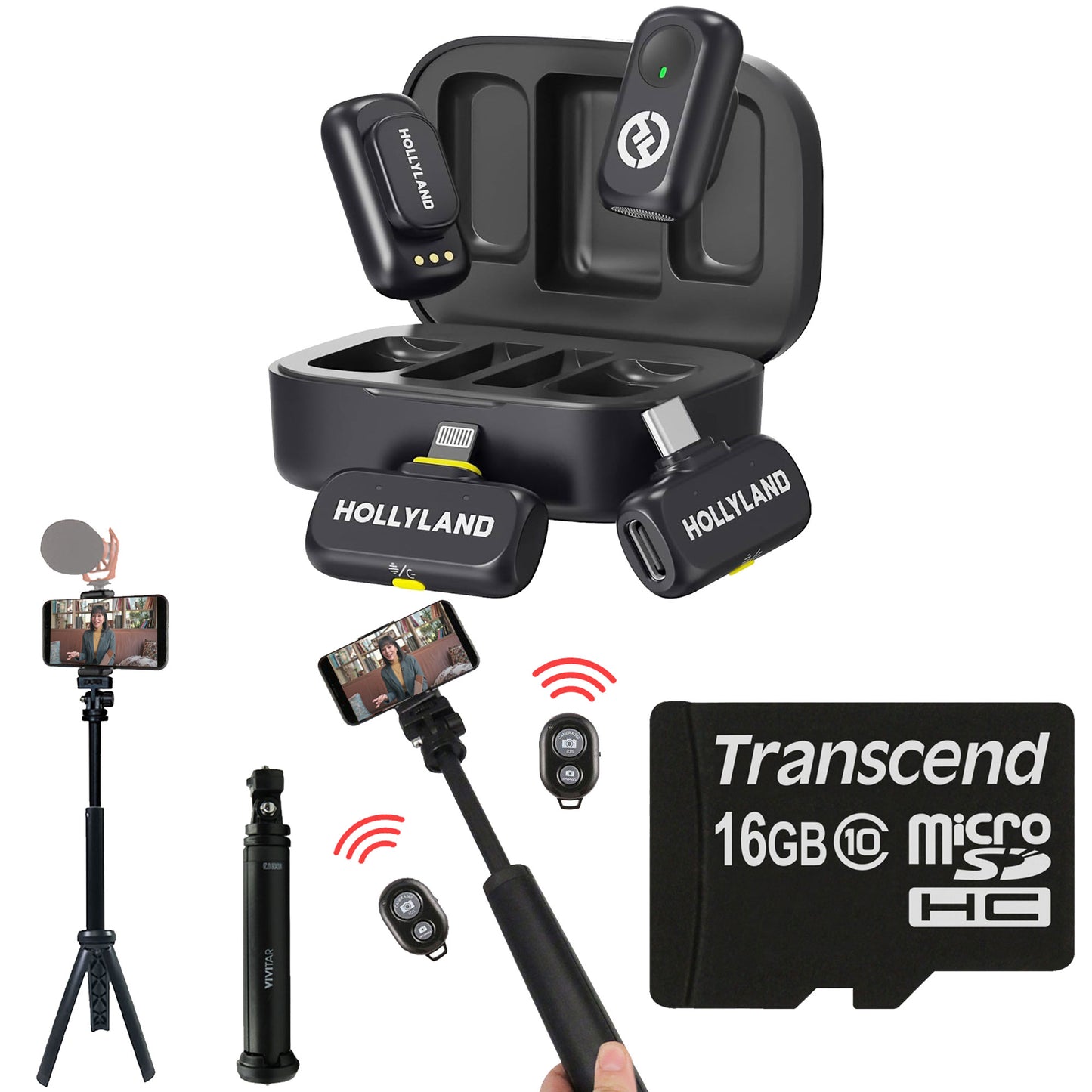 Hollyland LARK A1 Combo 2-Person Wireless Microphone System for Mobile Devices (Space Gray) with Content Creation Bundle