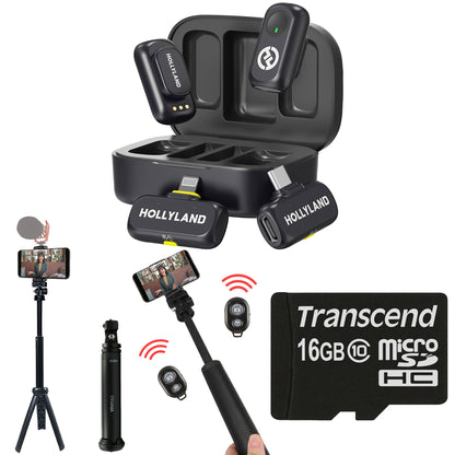 Hollyland LARK A1 Combo 2-Person Wireless Microphone System for Mobile Devices (Space Gray) with Content Creation Bundle