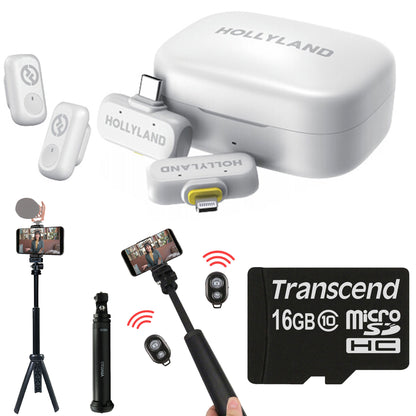 Hollyland LARK A1 Combo 2-Person Wireless Microphone System for Mobile Devices (Ivory White, 2.4 GHz) with Content Creation Bundle