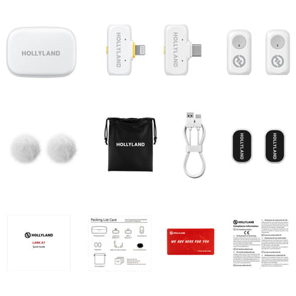 Hollyland LARK A1 Combo 2-Person Wireless Microphone System for Mobile Devices (Ivory White, 2.4 GHz) with Content Creation Bundle