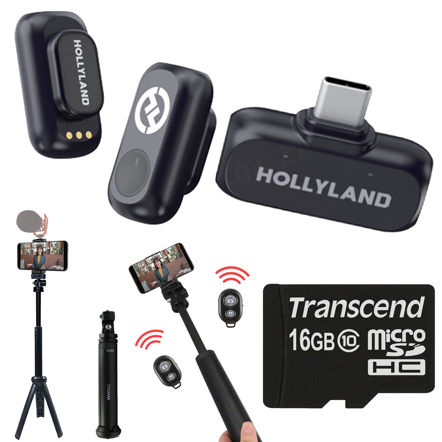 Hollyland LARK A1 Mini Duo 2-Person Wireless Microphone System for Mobile Devices (Space Gray, 2.4 GHz) with Content Creation Bundle