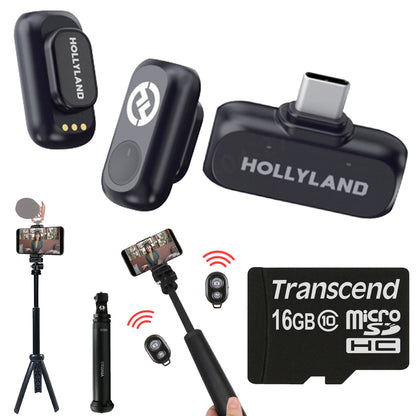 Hollyland LARK A1 Mini Duo 2-Person Wireless Microphone System for Mobile Devices (Space Gray, 2.4 GHz) with Content Creation Bundle