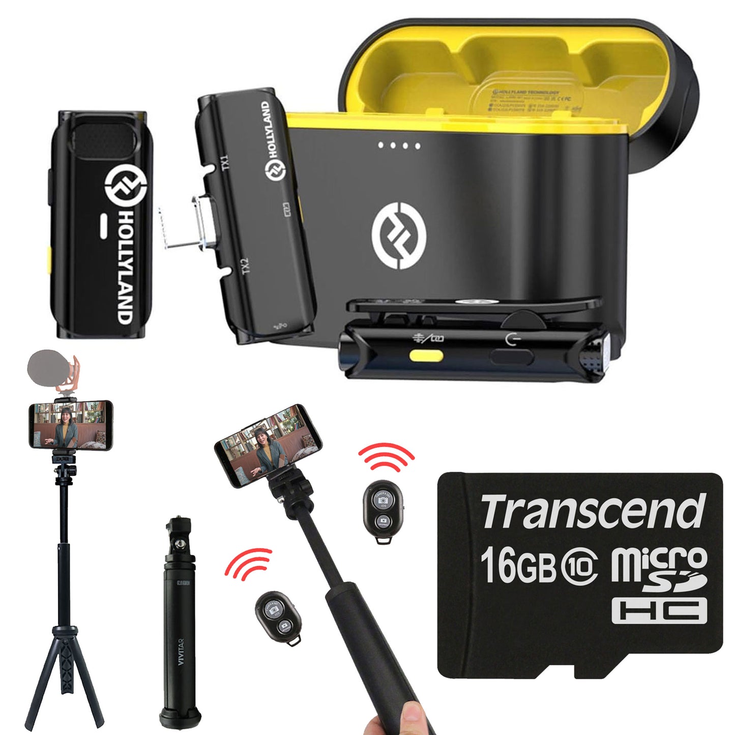 Hollyland Lark C1 Duo 2-Person Wireless Microphone System for Mobile Devices, Black with Content Creation Bundle