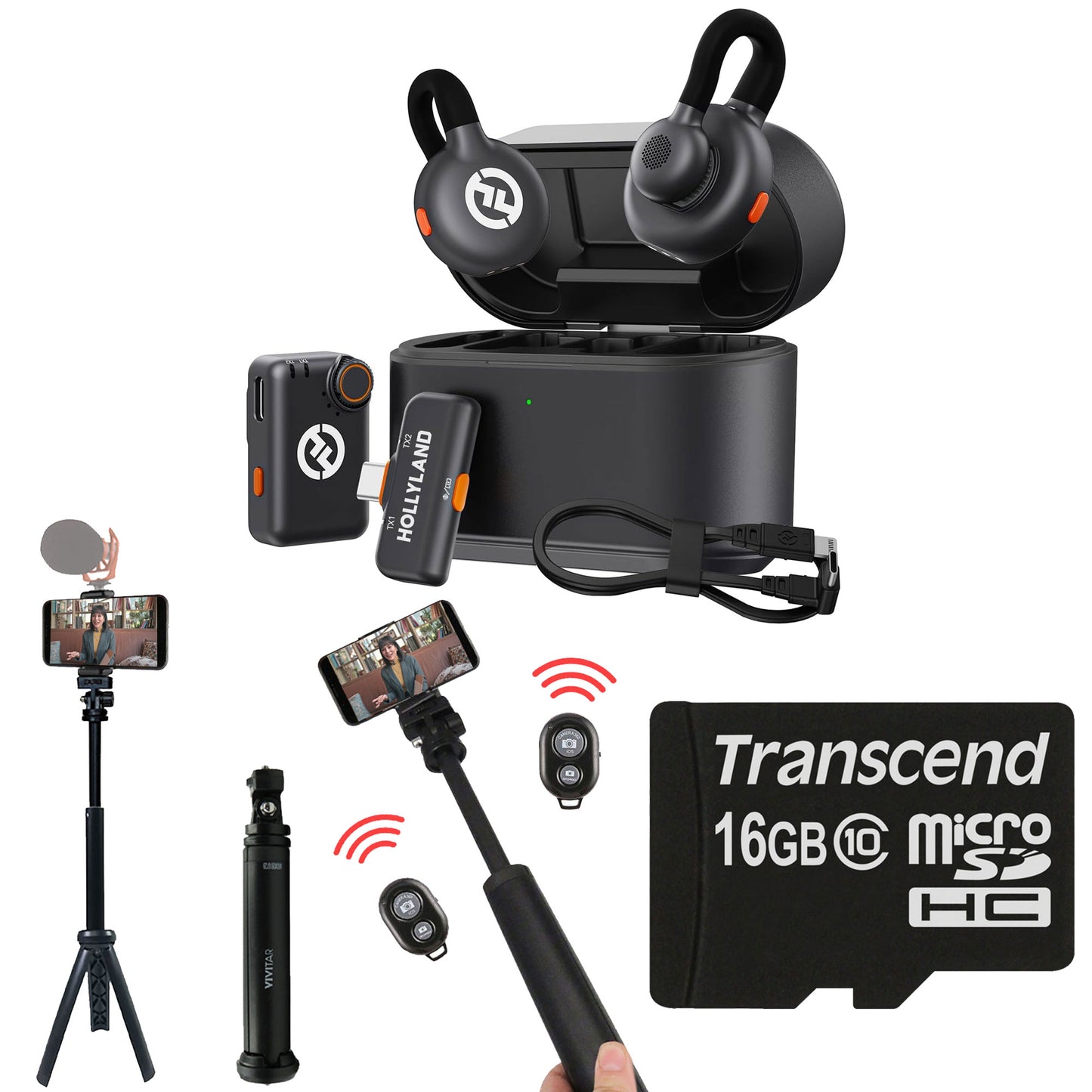 Hollyland LARK M2S Combo Wireless Microphone System with USB-C to Lightning - Universal Compatibility (Space Gray) with Content Creation Bundle