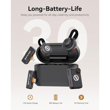 Hollyland Lark M2S Ultimate Combo (Camera RX+USB-C RX+Lightning RX) Wireless Lavalier Microphone for iPhone/Camera/Android/PC + 13" Foldable Pocket Tripod w/ Wireless Remote + Transcend 16GB MicroSD Memory Card