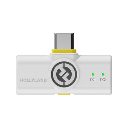 Hollyland LARK M2 DUO 2-Person Wireless Microphone System with USB-C Connector (2.4 GHz, Ivory White) + Vivitar 13 Inch Foldable Pocket Tripod with Wireless Remote and Smart Phone Bracket + 16GB Transcend MicroSD Memory Card with Adapter