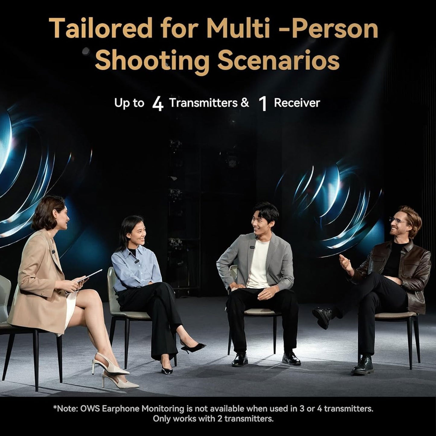 Hollyland LARK MAX 2 Combo 4-Person Wireless Microphone System for Cameras and Mobile Devices (Space Gray) with Content Creation Bundle