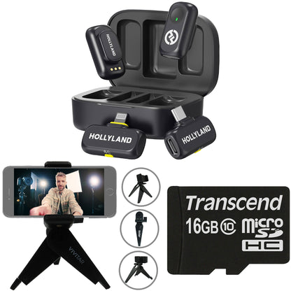 Hollyland LARK A1 Combo 2-Person Wireless Microphone System with USB-C and Lightning Connectors for Mobile Devices (Space Gray, 2.4 GHz) Video Bundle